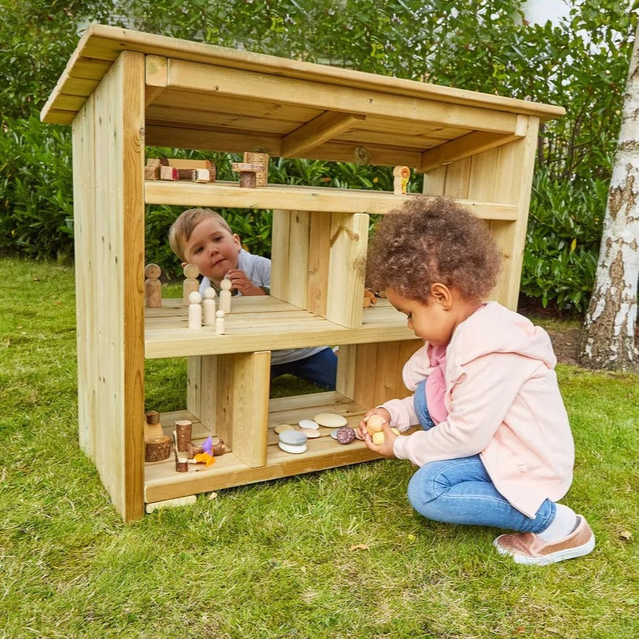 Wooden Dolls House,The Wooden Dolls House is a wonderful wooden resource for children to use outdoors, enabling conversation of different families and people. Made from FSC sustainable timber and treated against rot with a 10 year guarantee, this sturdy dolls house can be left outside for children to use for independent play. This dolls house has double-sided access, three levels and six rooms to explore. Key features: Double-sided access Three levels Made from FSC sustainable timber 10 year guarantee Deliv