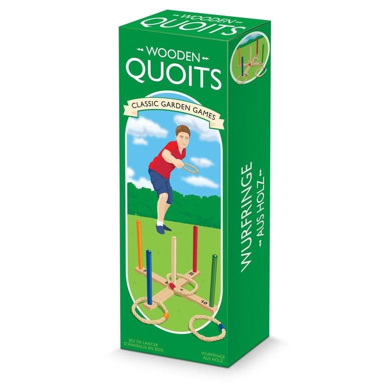 Wooden Quoits-Classic Outdoor Fun with Wooden Quoits Gather family and friends for a timeless garden game with the Wooden Quoits set. Reminiscent of fairground entertainment, this game challenges players to test their aim and accuracy as they aim to toss rope rings over the target pegs. Wooden Quoits Features: Traditional Design: Capture the nostalgic spirit of outdoor gatherings with this classic quoits game set. Featuring wooden score pegs and rope rings, it offers an authentic gaming experience for playe